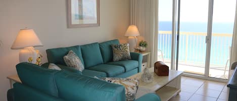 Relax and enjoy the gulf views in our brand new Living Room furniture.