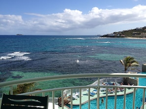 View from balcony over the infinity pool to the Atlantic Ocean