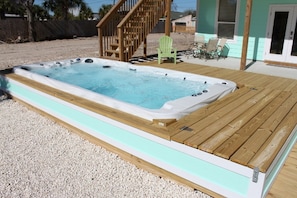 HEATED POOL - POOL HAS 5 SEATS - IT IS 16 FEET LONG 8 FEET WIDE AND 4 FEET DEEP