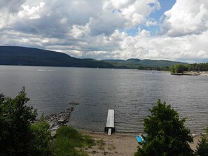 Aerial beach and lake view