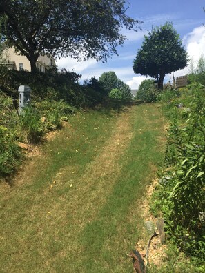 a slight hike down this hill to the gate