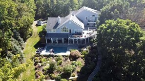 Picture of the back of the house from a drone.
