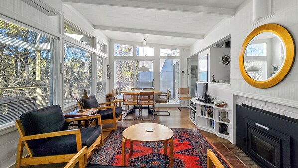 Living room with dining area beyond