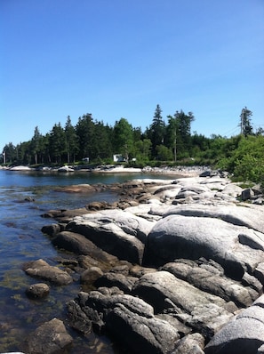 Oceanfront Cottage with Beach and Sunbathing Rocks.