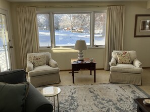 Living room with winter view.
