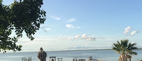 You can see Galveston across the bay from the deck.