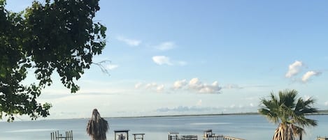 You can see Galveston across the bay from the deck. 