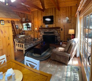 View into living room from dining area