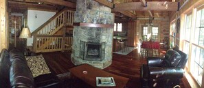 Living Room With Stone Fireplace