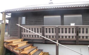 Nice outside view of new stairs and railing