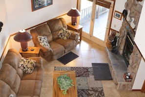 looking from the 3 rd upstairs bedroom down to the living room.