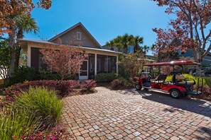 Front of house, and guests can use the golf cart.