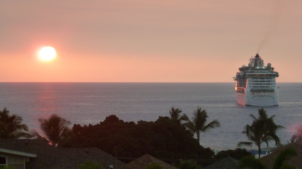 Relax on the lanai and watch cruise ships leave at sunset.