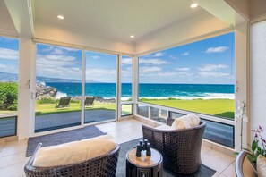 Ocean view from sun room. Walk right out to the lawn!