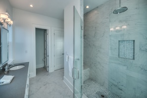 Master Bath--double shower, shower heads at each end, rain can in the middle