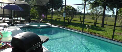 Great pool, spa and patio area, with covered lanai and BBQ. No rear neighbors