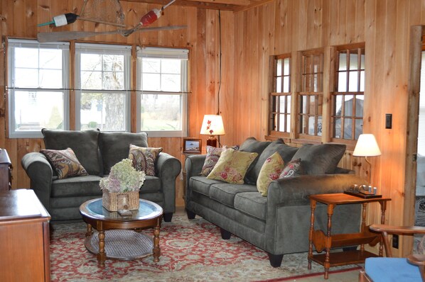 Living room with 2 new couches