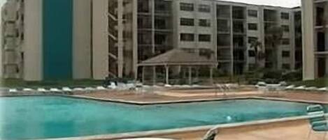 Pool area - unit for rent is directly above Gazebo with view over gazebo ocean