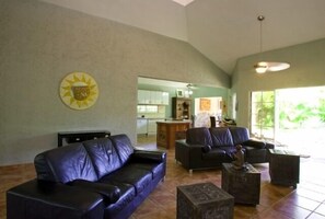 Large-spacious and bright living room with 21 ft vaulted ceiling