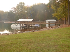 view of dock; pontoon boat may be available for rent upon request.