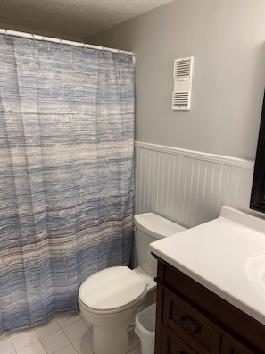 En-suite bath with tub and shower.