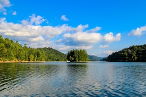 View from the center of the lake at one of the islands.