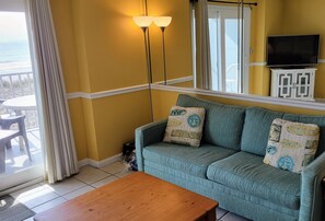 Inviting Living Area with View of the Beach and Gulf