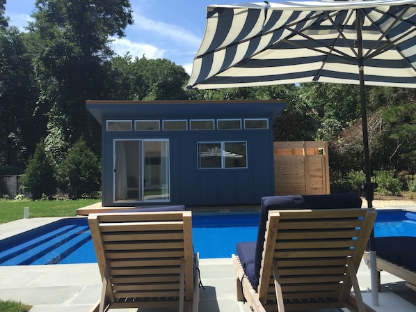 Sun drenched pool and patio gets light all day.
