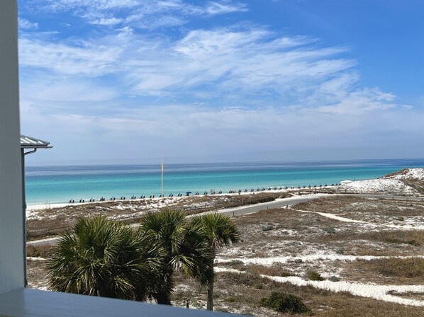 Wide westerly gulf view from wraparound deck. This is the view from the bedswing on the upper deck! Ahhhh!