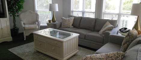 Lowcountry oaks, pines, & saw palmettos surround our living area. 