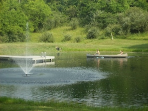 Fountain, Dock and Kids Canoeing