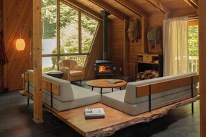 Living room close-up including some furniture that we designed specifically for this cabin