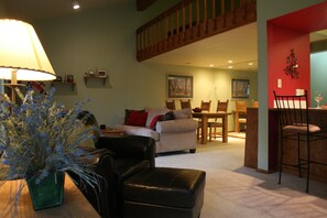View from sitting area into living room