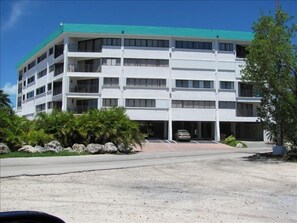 view of the building from the parking area