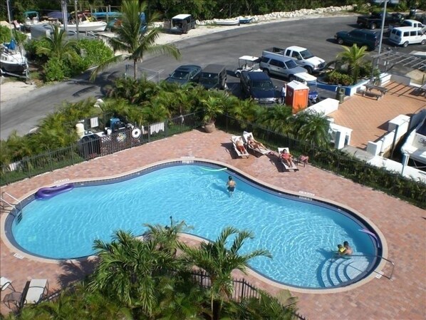 view of pool from the balcony