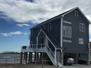 View from the street with Charles Island in the distance.