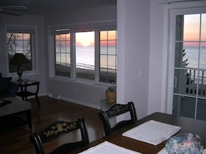 View of the sunrise from the dining room, kitchen, living room