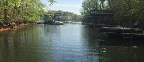 Beautiful view of Lake Lanier in a quiet cove with deep water for water activity