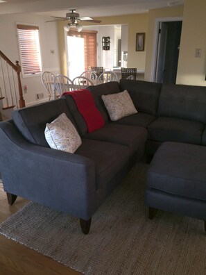 Living room facing dining area
