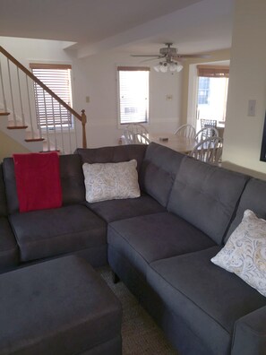 Living room facing stairs