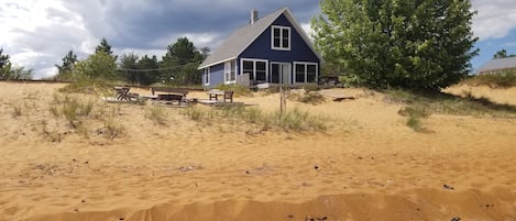 View from Lake Superior looking at house and property. 