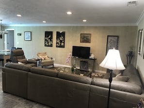 New Italian leather sectional in the living room
