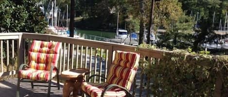 Deck with awning and a Harbor View