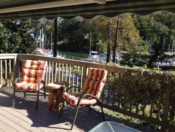 Deck with awning and a Harbor View