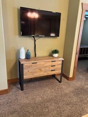 Living Room with Smart HDTV, Apps, and Dish TV