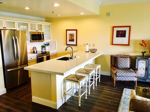 Kitchen and bar area. 