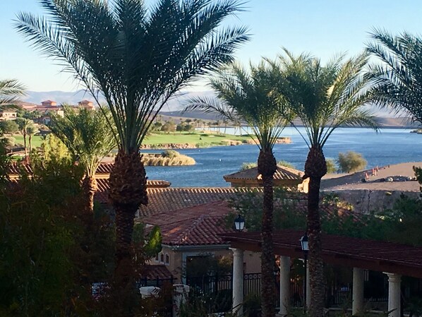 The ACTUAL view from the patio. Overlooking LLV and Reflection Bay Golf Course