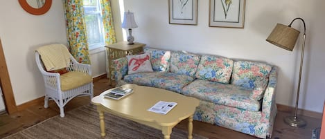 Sunny morning living room with comfy new sofa. 