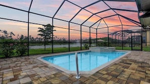 Our Pool at dusk