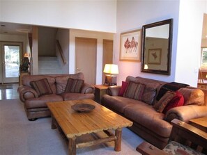 Another view of the living area--sofa is across from the fireplace and TV.